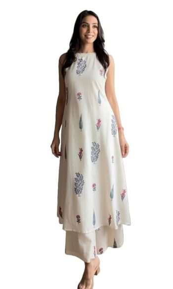 Women Pure Cotton Kurta Palazzo Set | Sleeveless Printed Kurta with Palazzo Pants | Summer Friendly, Office Wear Co-Ord Set