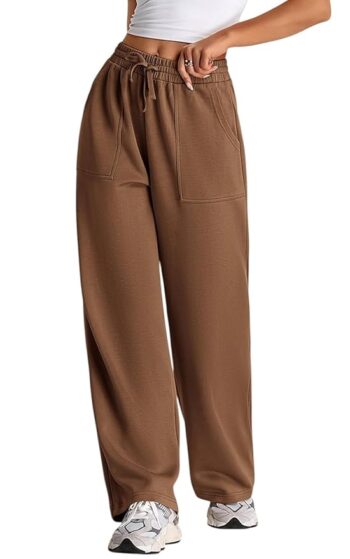 Women's Wide Leg High Waisted Baggy Lounge Sweat Pants Drawstring Athletic Flared Joggers with Pockets